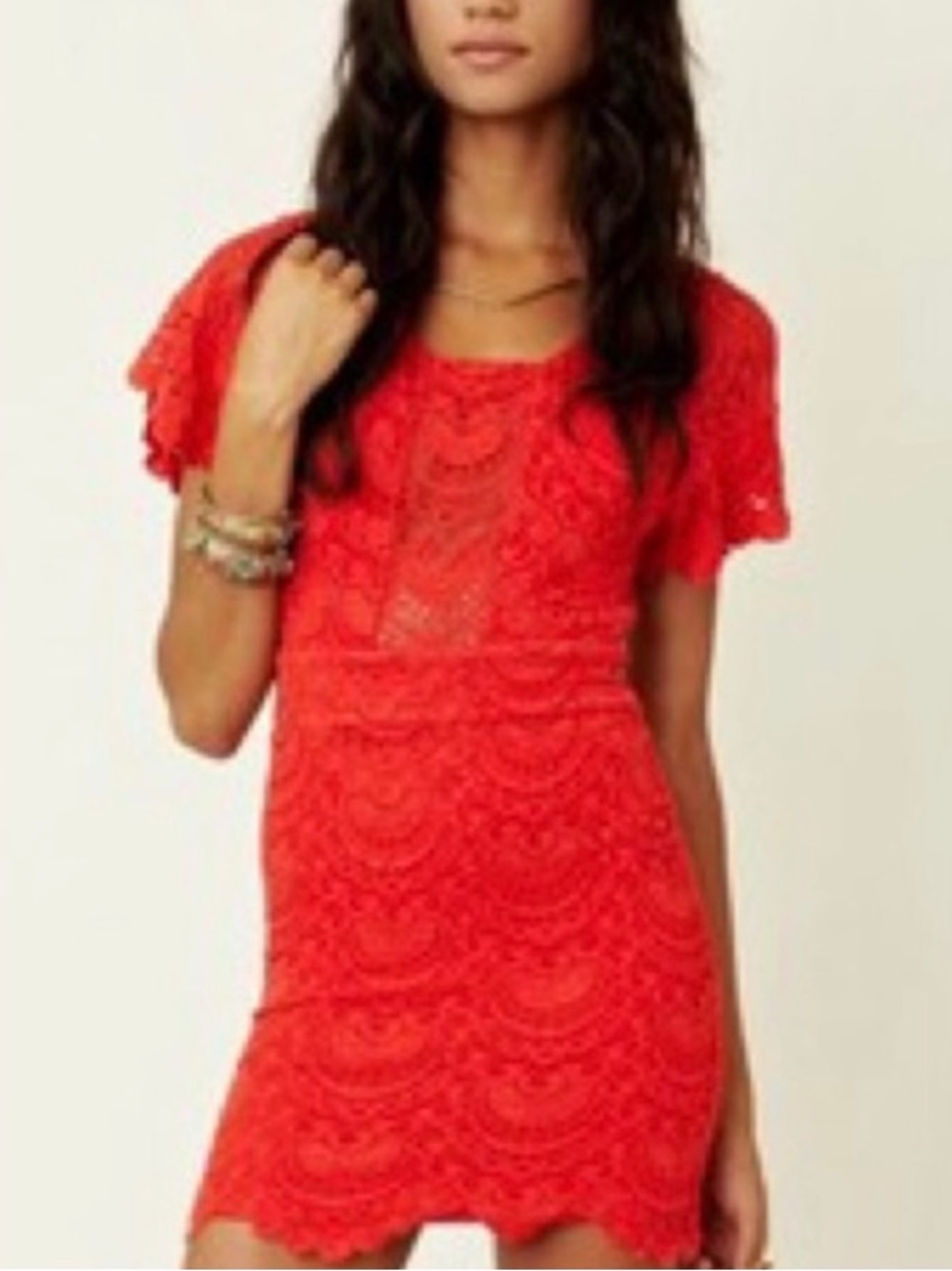 Nightcap Red Spanish Lace Flutter Mini Dress